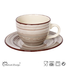 3oz de grés com mão Pintura Coffee Cup &amp; Saucer